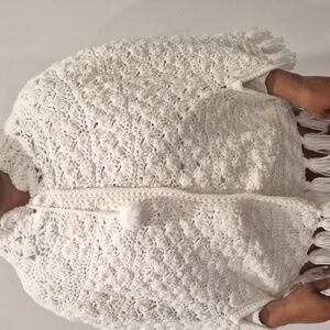 Crochet Boho White Knit Sweater Cape